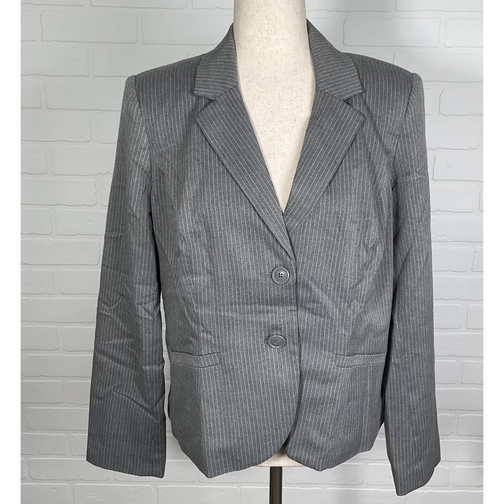 212 Collection Blazer Women‎ 14 Gray White Pinstripe Classic Career Jacket NWT